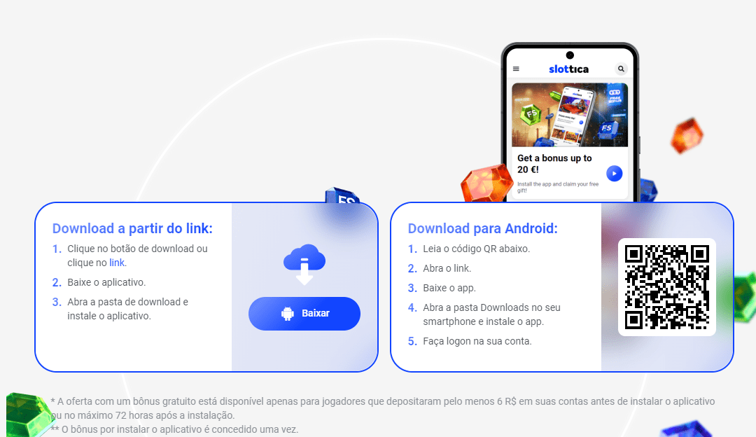 Baixe o App Gratuito e Ganhe Até 120 R$ de Bônus Sem Depósito! Baixe o app gratuito e ganhe um bônus sem depósito com ofertas para diferentes valores de depósito.